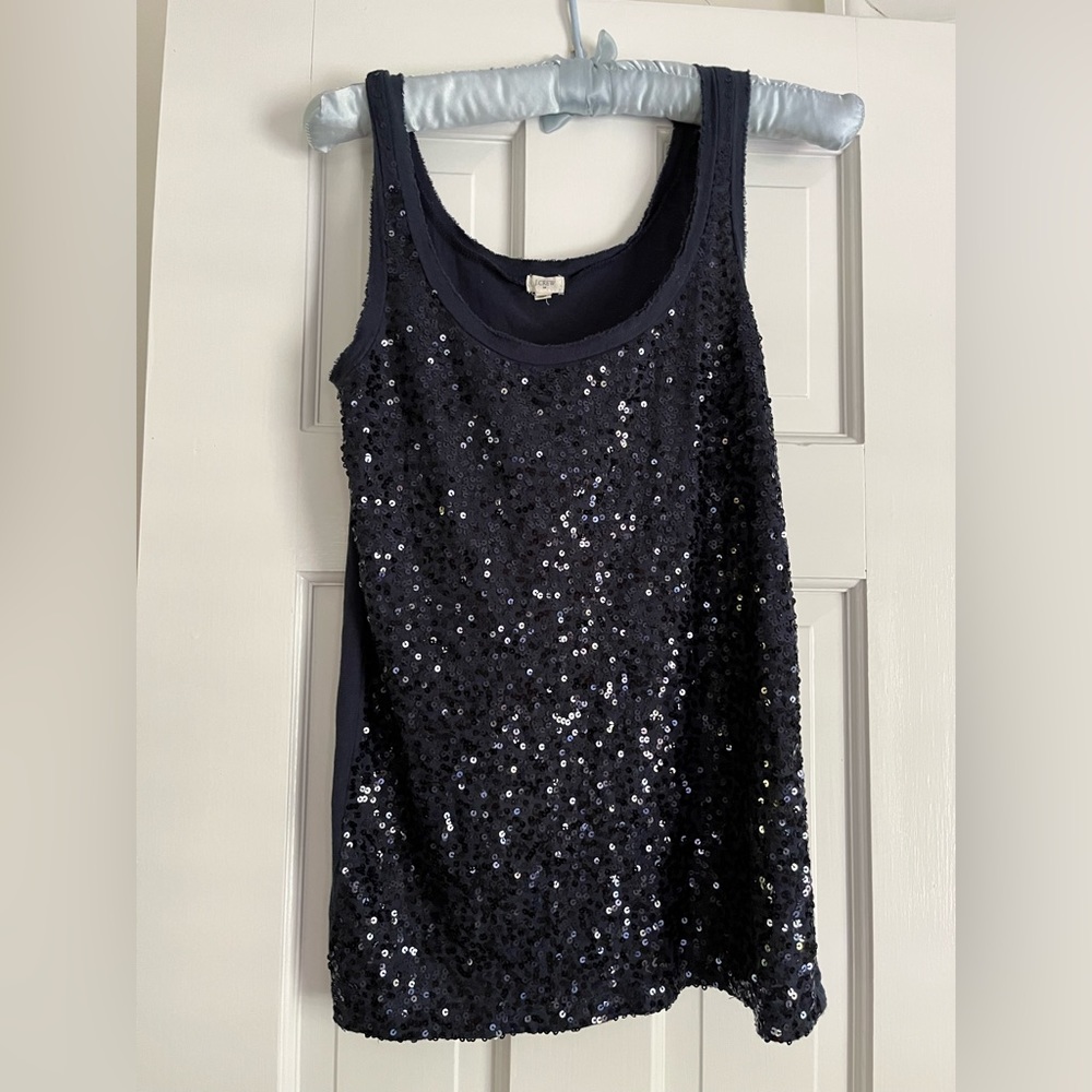 J. Crew 100% cotton navy blue sequins dressy tank top!  NWOT